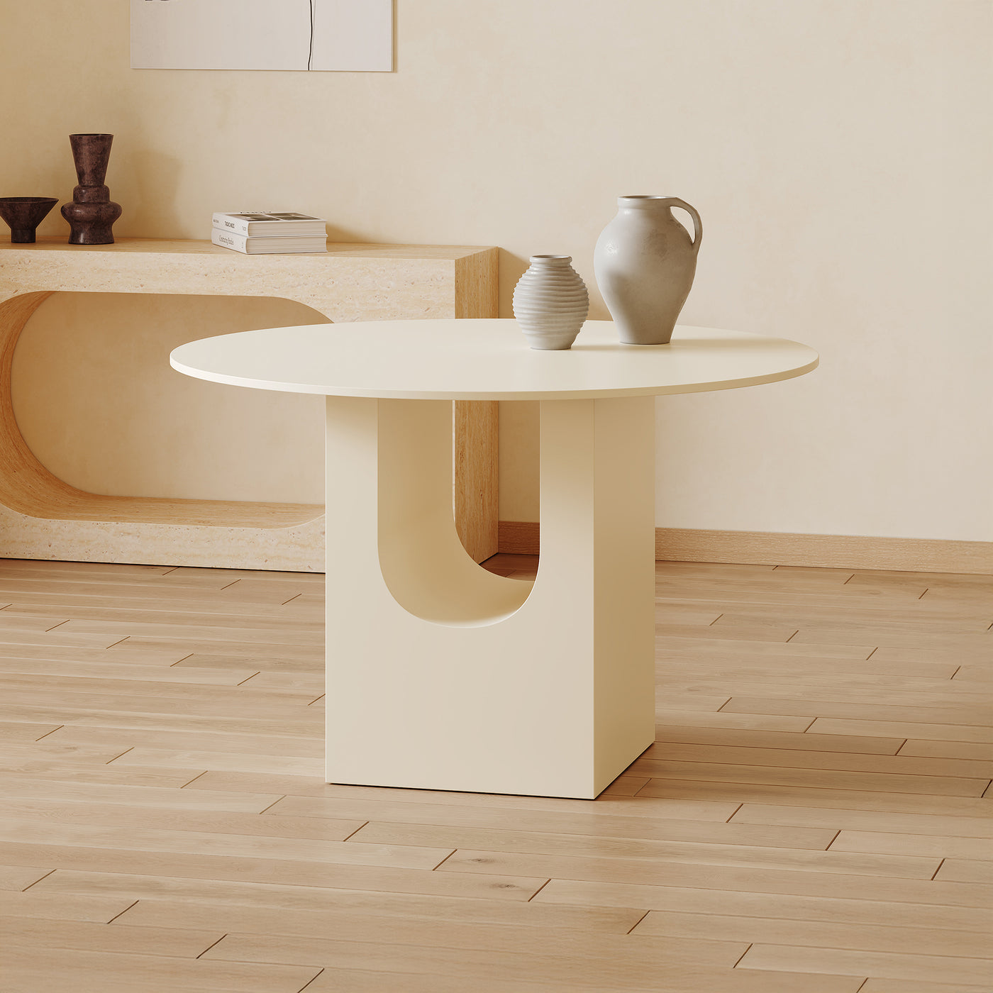 TAYZA Table à manger ronde en marbre d'ingénierie beige