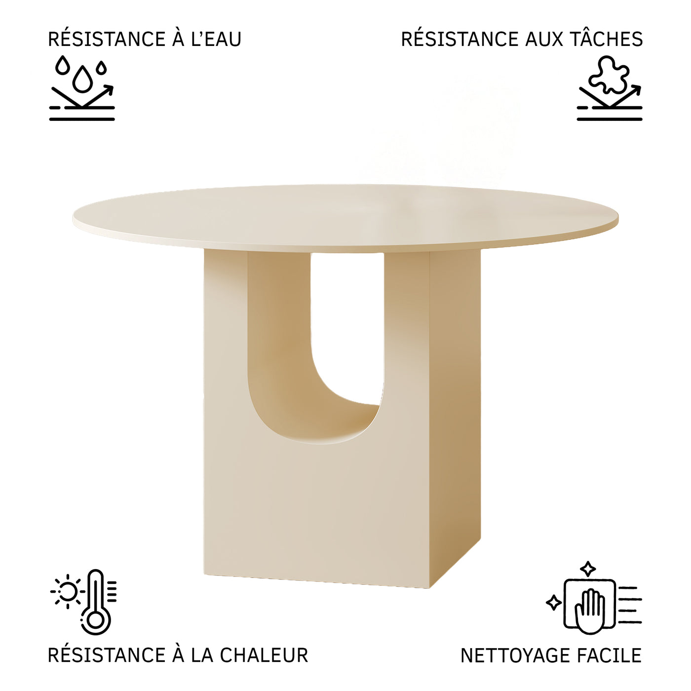 TAYZA Table à manger ronde en marbre d'ingénierie beige