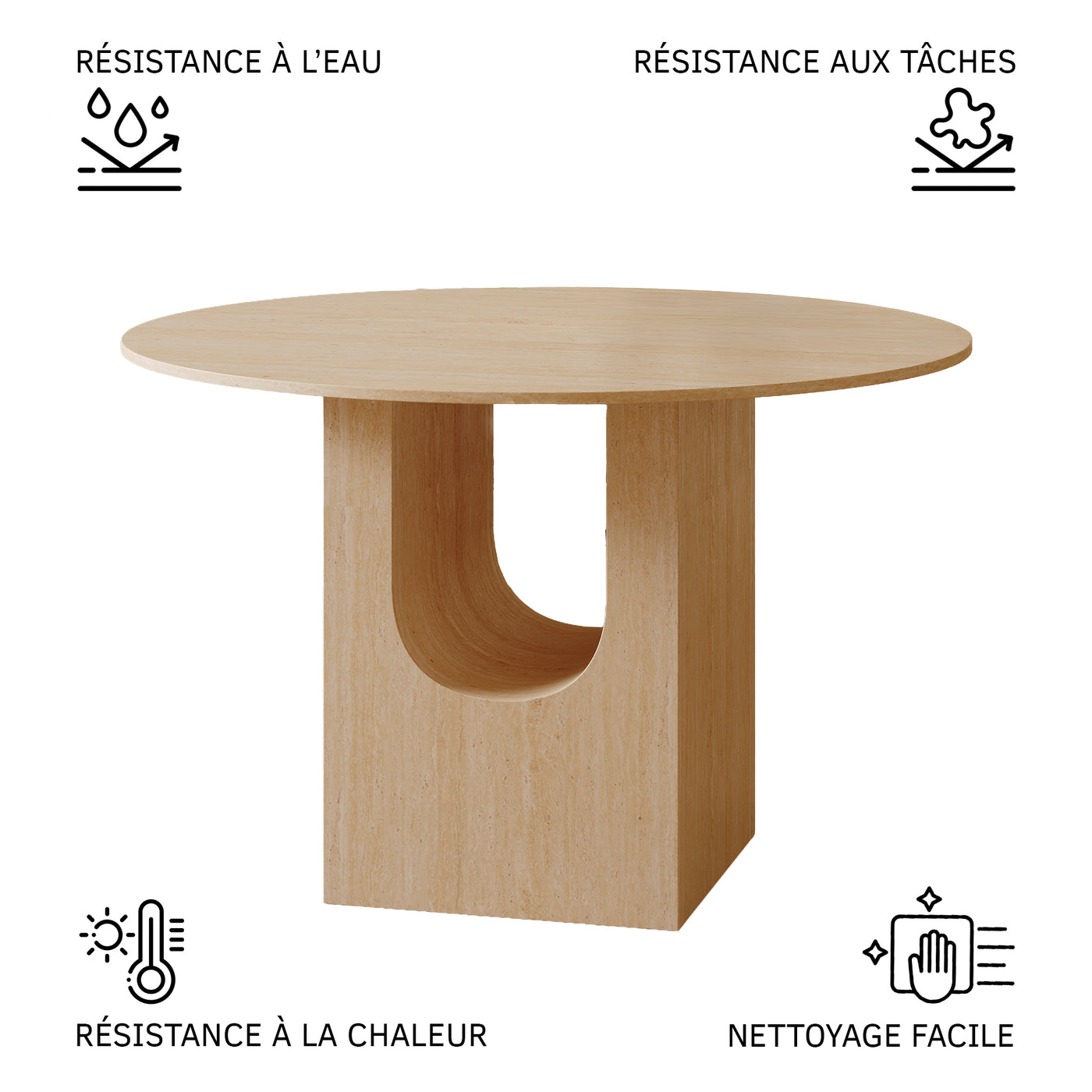 TAYZA Table à manger ronde en marbre d'ingénierie couleur travertin