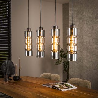 THEA Suspension en tube 4 lampes en métal noir 105x150 cm