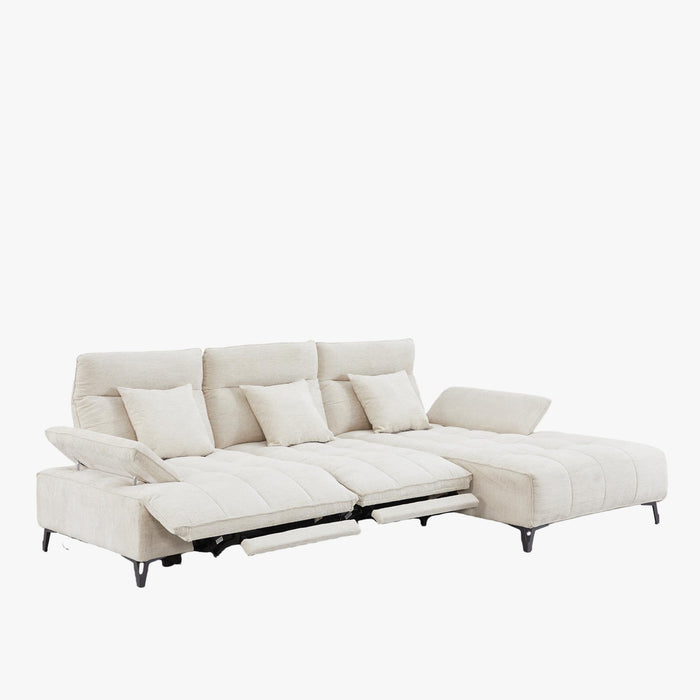TIAM Canapé d'angle relax électrique en tissu matelassé beige - Angle droit