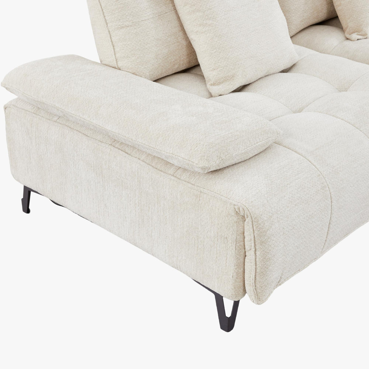 TIAM Canapé d'angle relax électrique en tissu matelassé beige - Angle droit - Canapé relax - Mobilier Deco