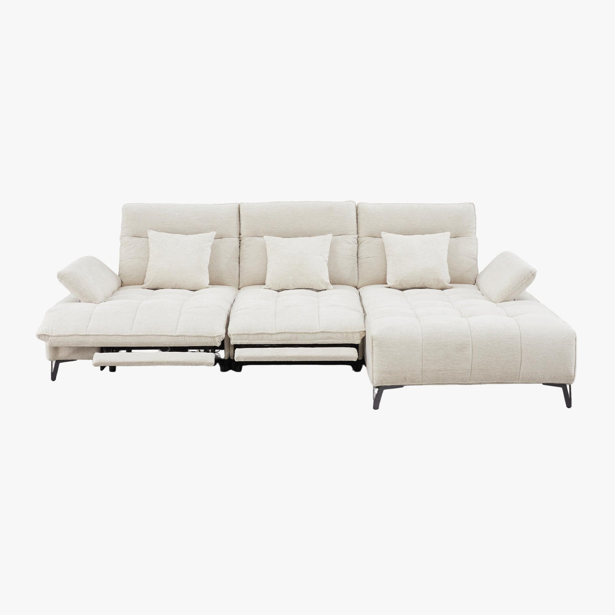 TIAM Canapé d'angle relax électrique en tissu matelassé beige - Angle droit - Canapé relax - Mobilier Deco
