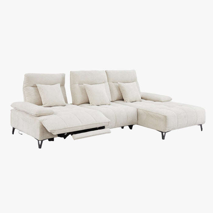 TIAM Canapé d'angle relax électrique en tissu matelassé beige - Angle droit
