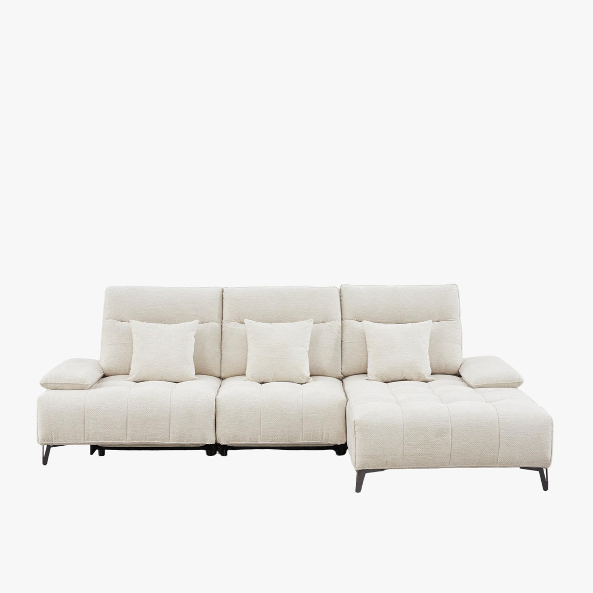 TIAM Canapé d'angle relax électrique en tissu matelassé beige - Angle droit - Canapé relax - Mobilier Deco