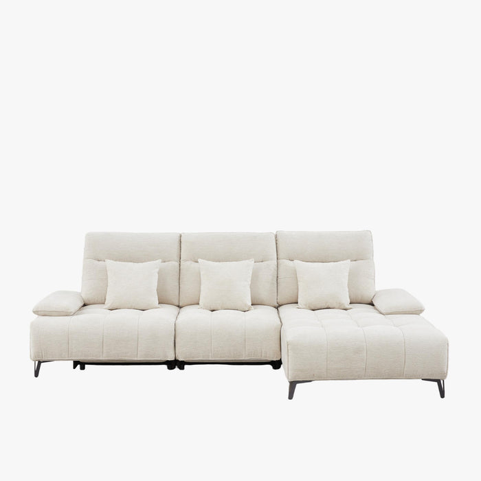 TIAM Canapé d'angle relax électrique en tissu matelassé beige - Angle droit