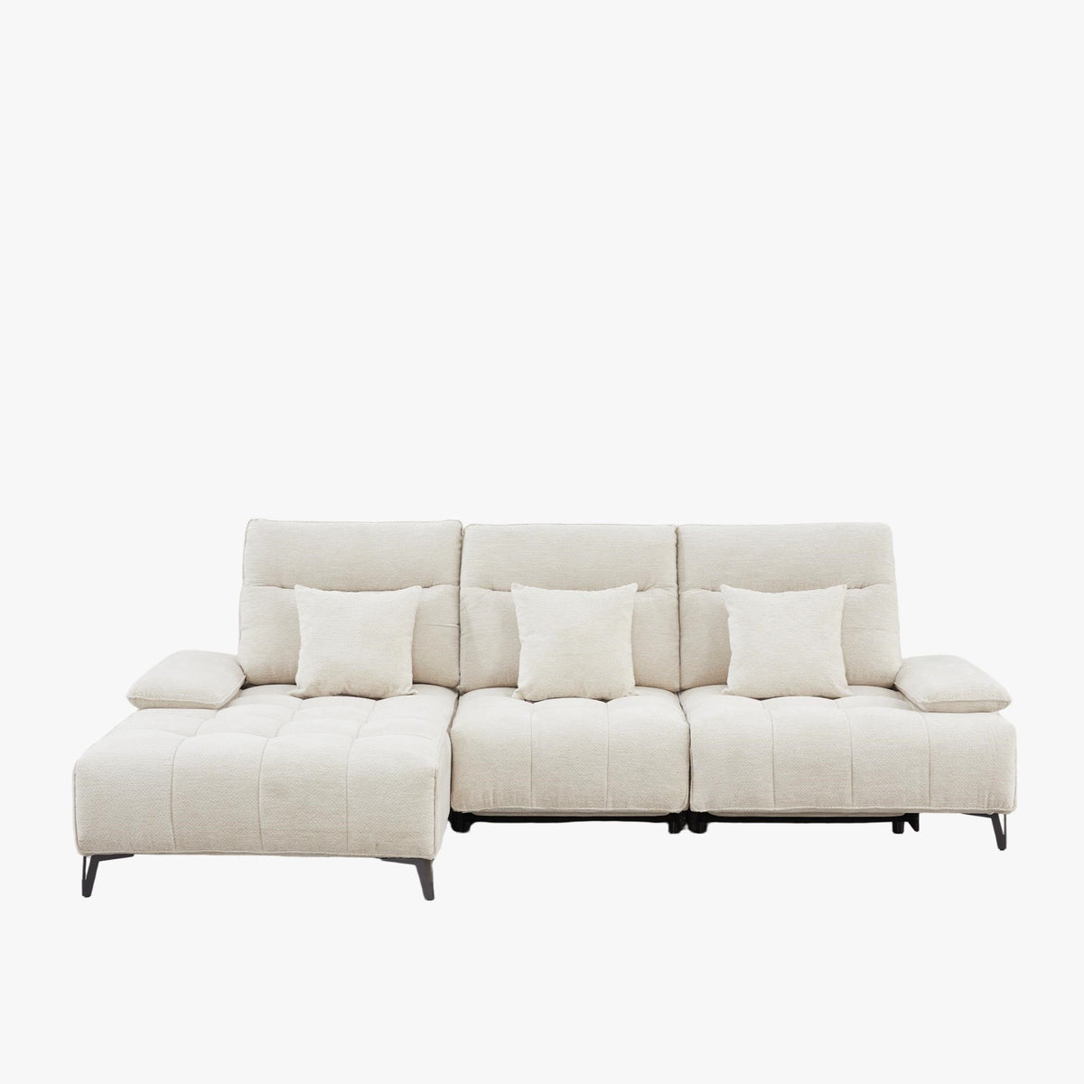 TIAM Canapé d'angle relax électrique en tissu matelassé beige - Angle gauche - Canapé relax - Mobilier Deco