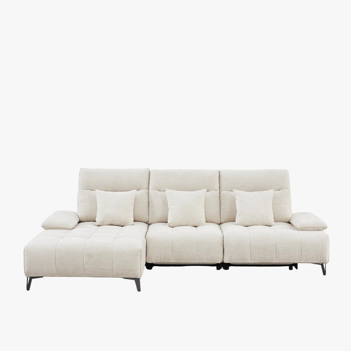 TIAM Canapé d'angle relax électrique en tissu matelassé beige - Angle gauche
