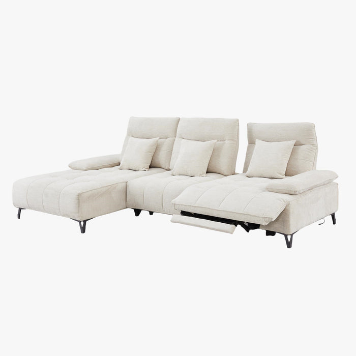 TIAM Canapé d'angle relax électrique en tissu matelassé beige - Angle gauche