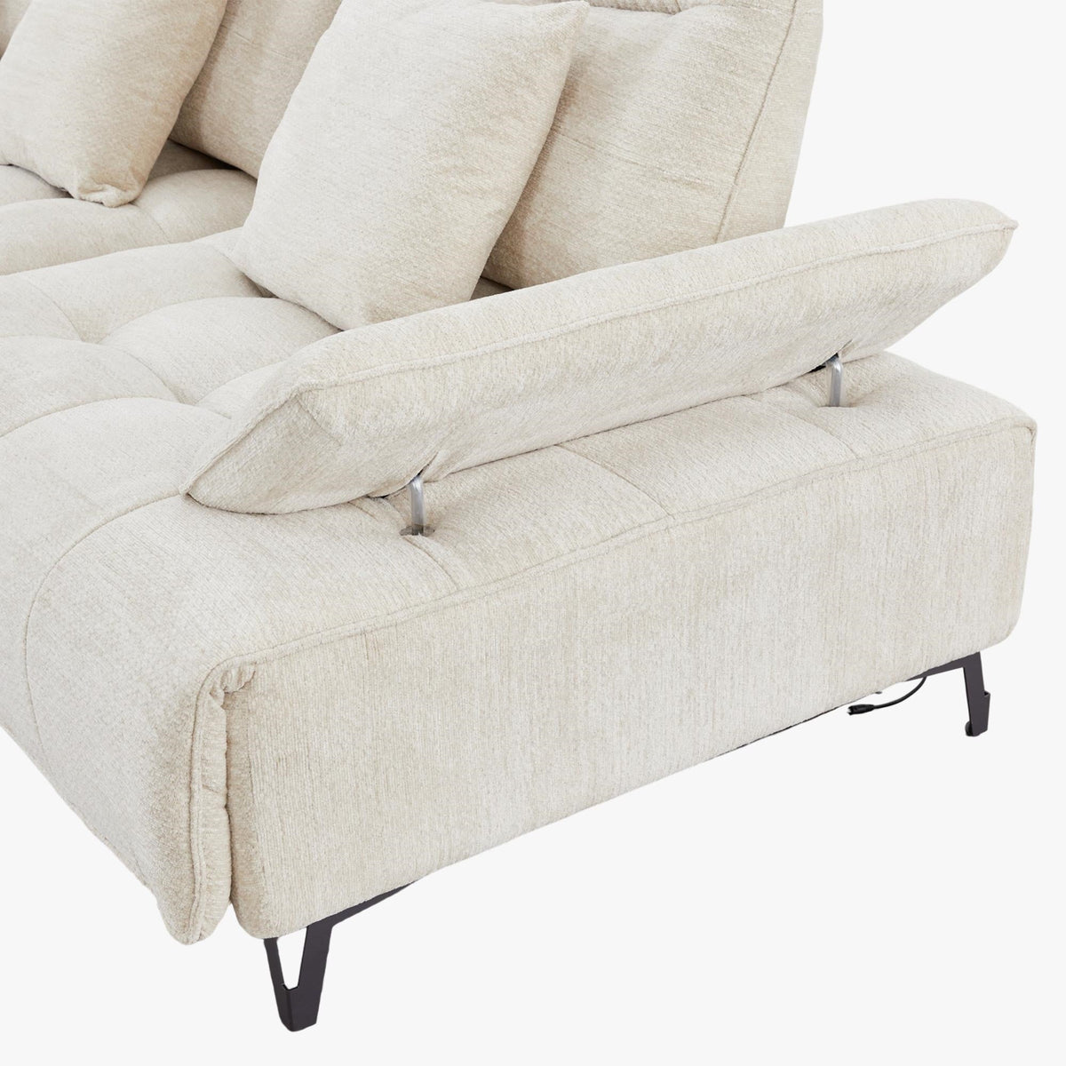 TIAM Canapé d'angle relax électrique en tissu matelassé beige - Angle gauche - Canapé relax - Mobilier Deco