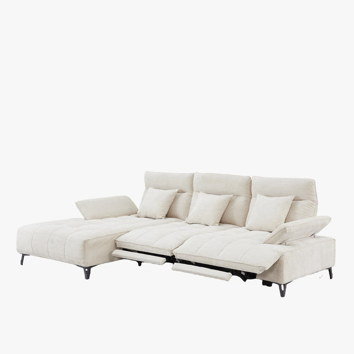 TIAM Canapé d'angle relax électrique en tissu matelassé beige - Angle gauche