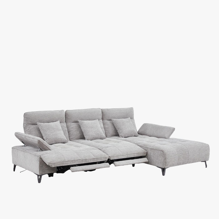 TIAM Canapé d'angle relax électrique en tissu matelassé gris - Angle droit