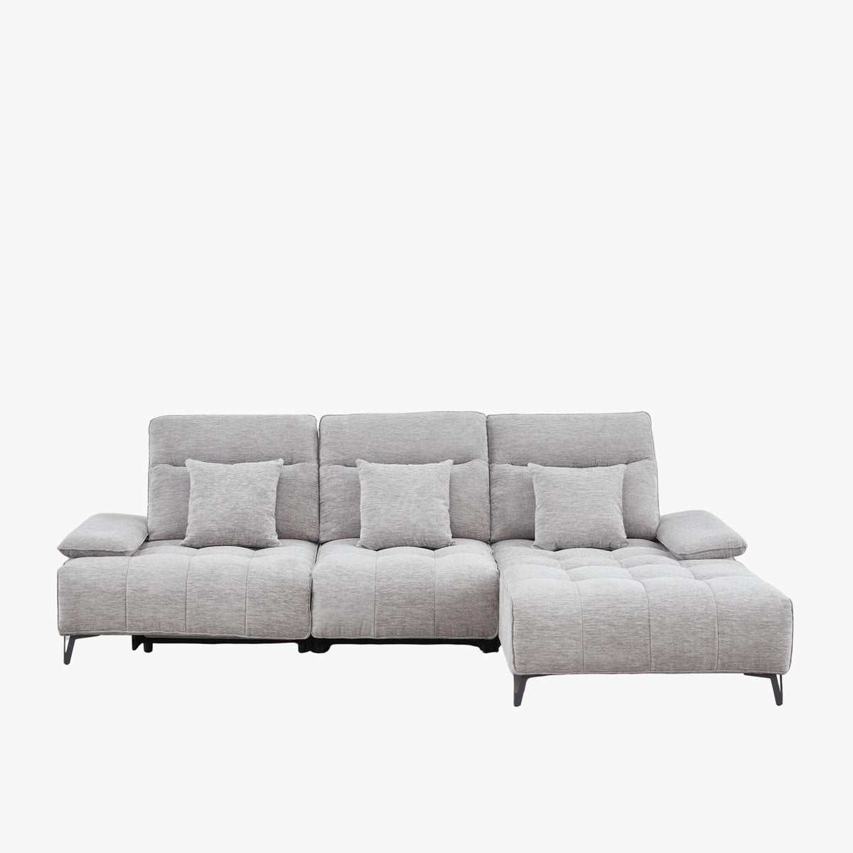 TIAM Canapé d'angle relax électrique en tissu matelassé gris - Angle droit - Canapé relax - Mobilier Deco