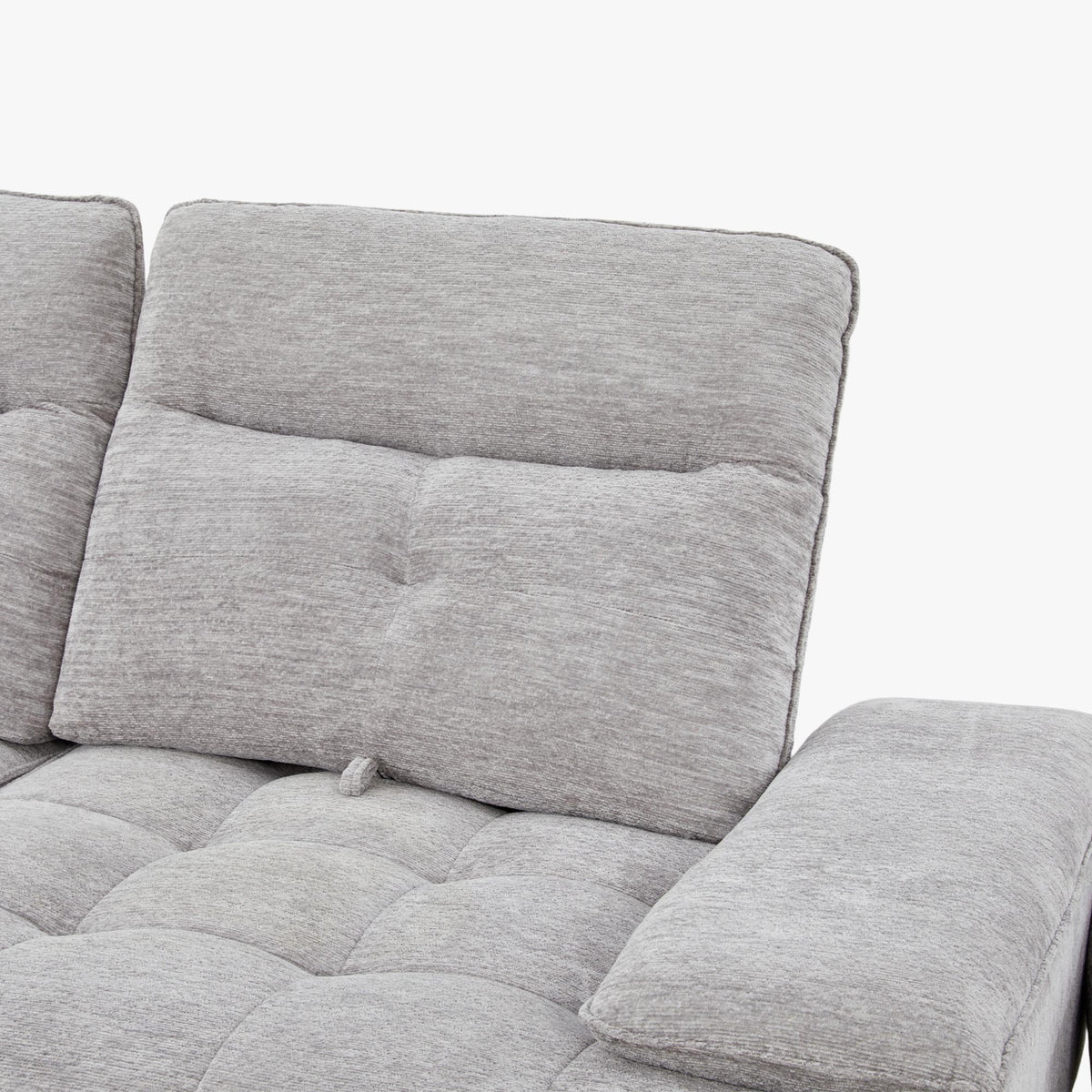 TIAM Canapé d'angle relax électrique en tissu matelassé gris - Angle droit - Canapé relax - Mobilier Deco