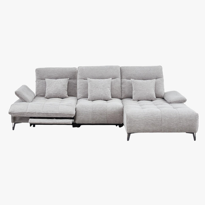 TIAM Canapé d'angle relax électrique en tissu matelassé gris - Angle droit