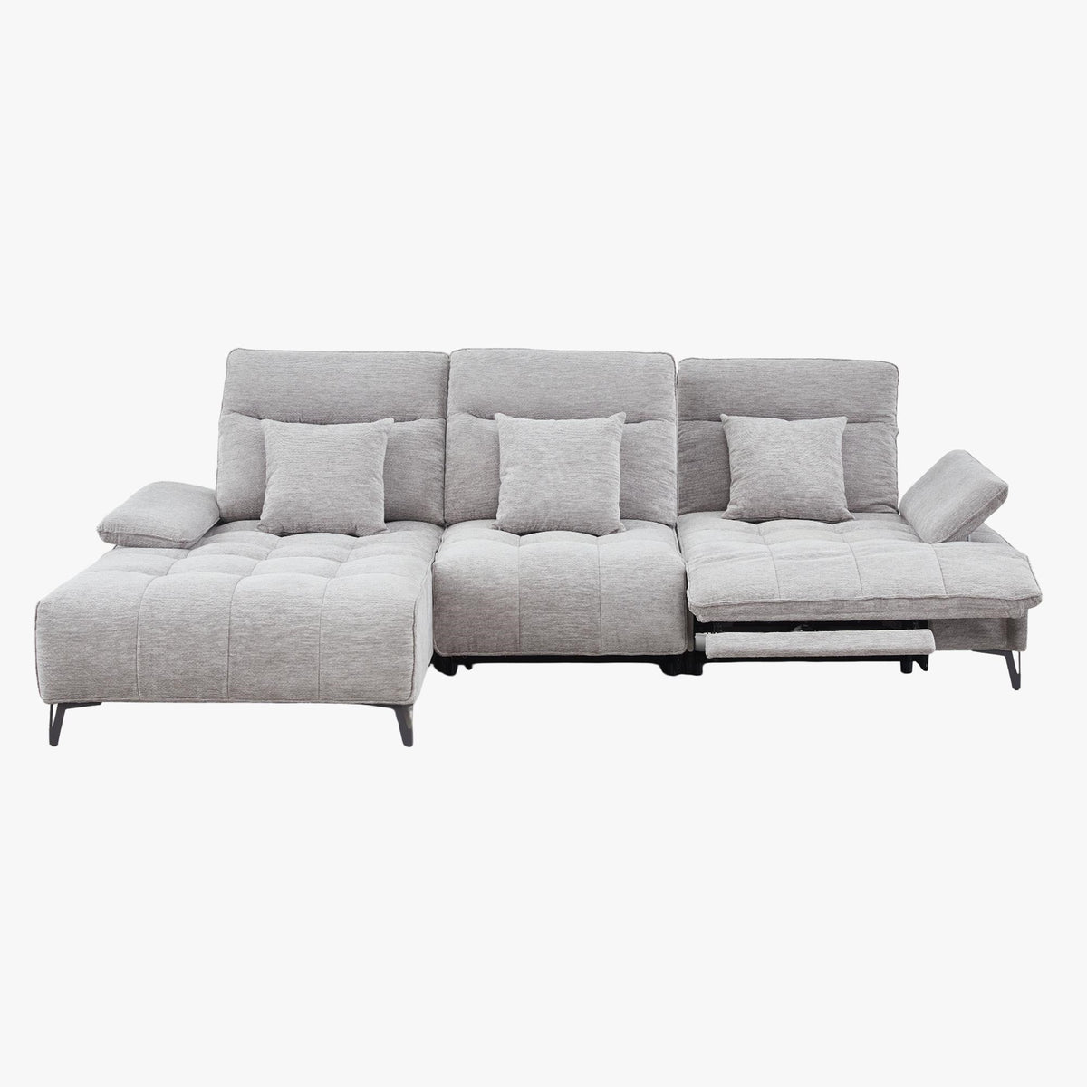 TIAM Canapé d'angle relax électrique en tissu matelassé gris - Angle gauche - Canapé relax - Mobilier Deco