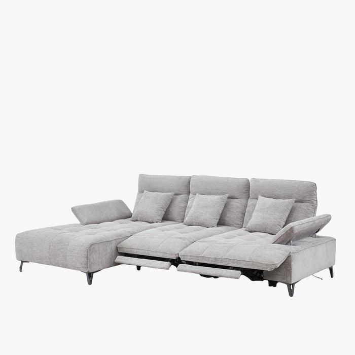 TIAM Canapé d'angle relax électrique en tissu matelassé gris - Angle gauche