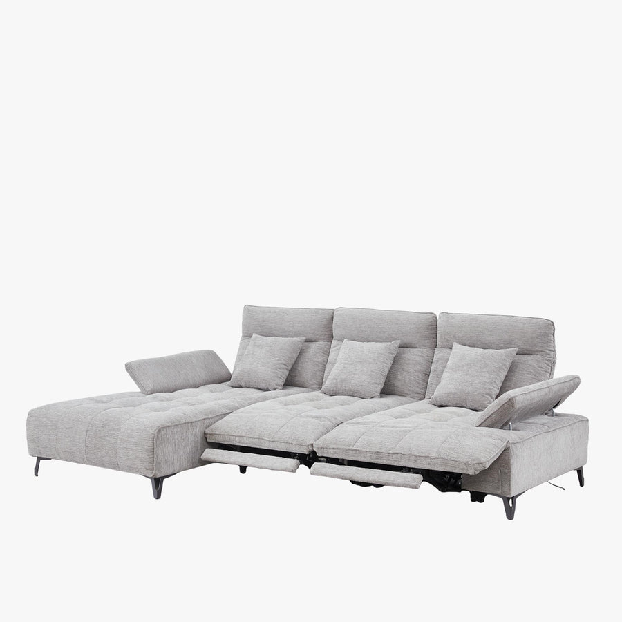 TIAM Canapé d'angle relax électrique en tissu matelassé gris - Angle gauche — aperçu vidéo