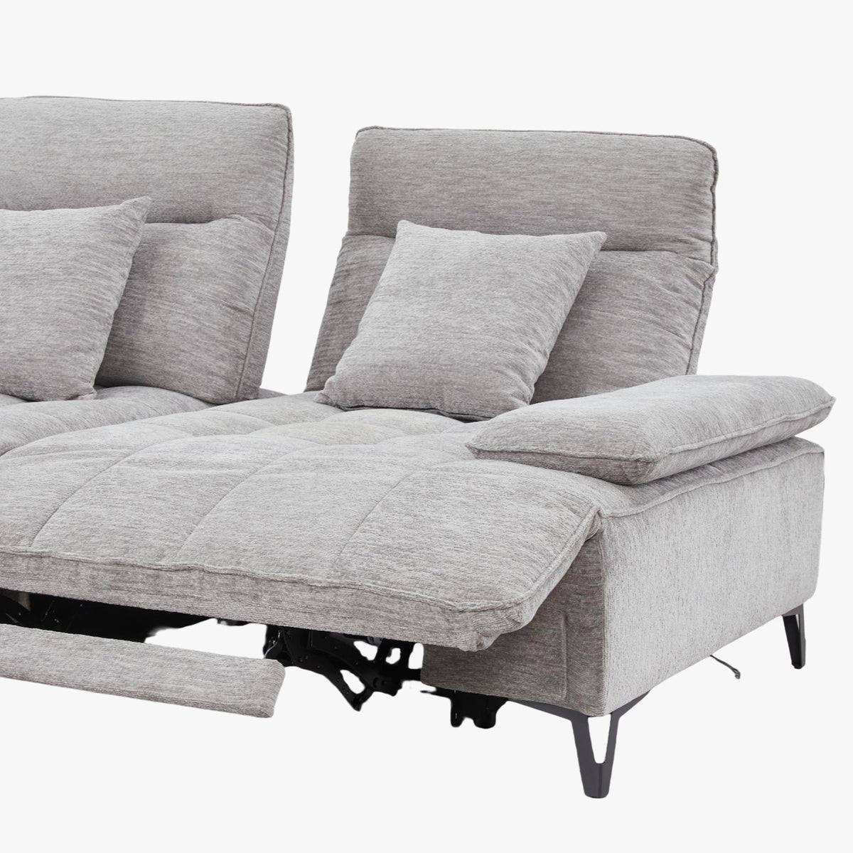 TIAM Canapé d'angle relax électrique en tissu matelassé gris - Angle gauche - Canapé relax - Mobilier Deco