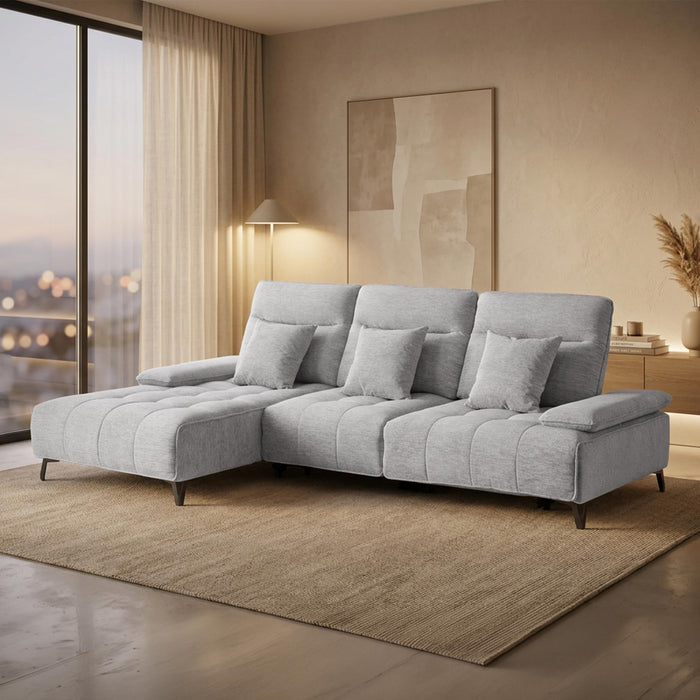 TIAM Canapé d'angle relax électrique en tissu matelassé gris - Angle gauche