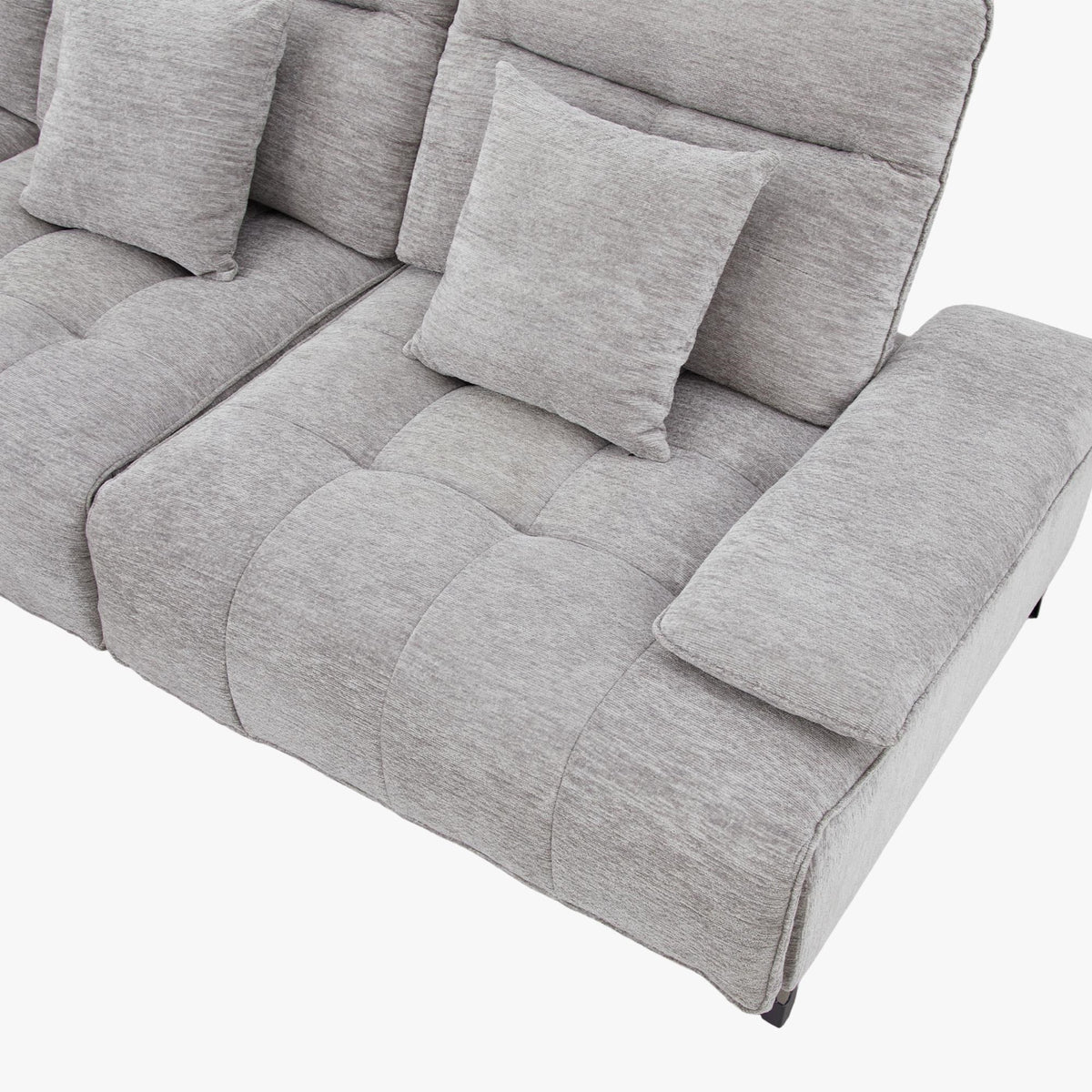 TIAM Canapé d'angle relax électrique en tissu matelassé gris - Angle gauche - Canapé relax - Mobilier Deco