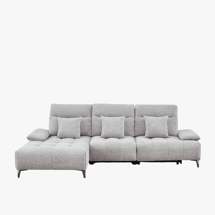 TIAM Canapé d'angle relax électrique en tissu matelassé gris - Angle gauche