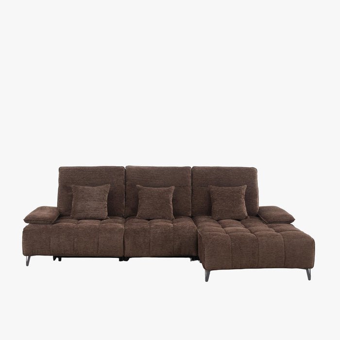 TIAM Canapé d'angle relax électrique en tissu matelassé marron - Angle droit