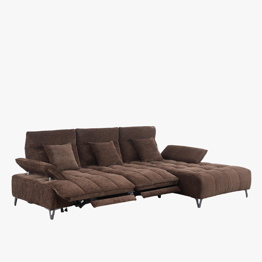 TIAM Canapé d'angle relax électrique en tissu matelassé marron - Angle droit — aperçu vidéo