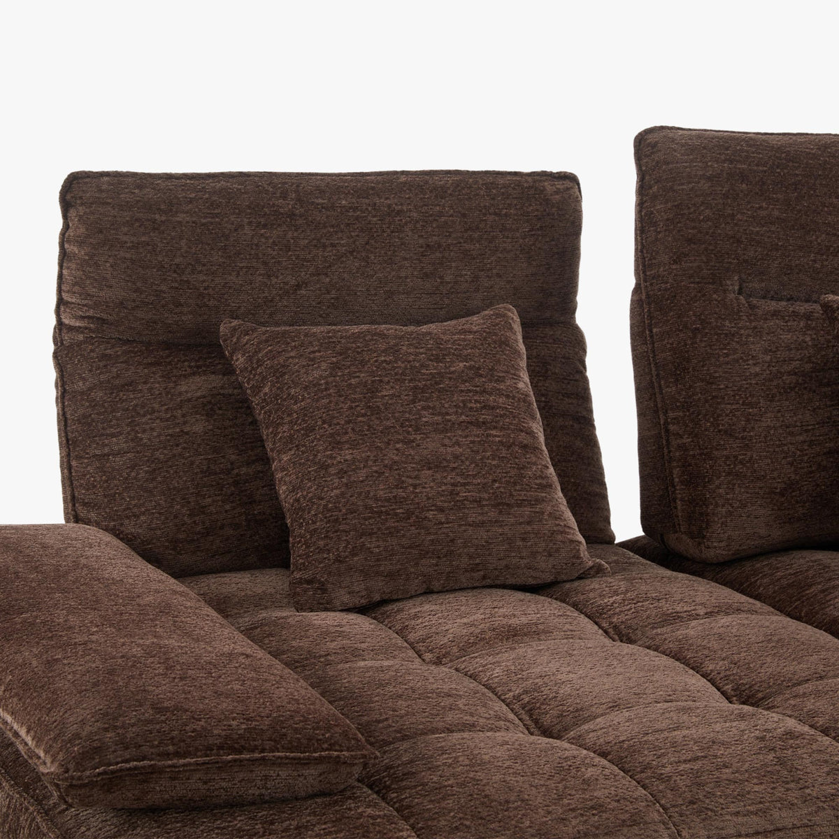 TIAM Canapé d'angle relax électrique en tissu matelassé marron - Angle droit - Canapé relax - Mobilier Deco