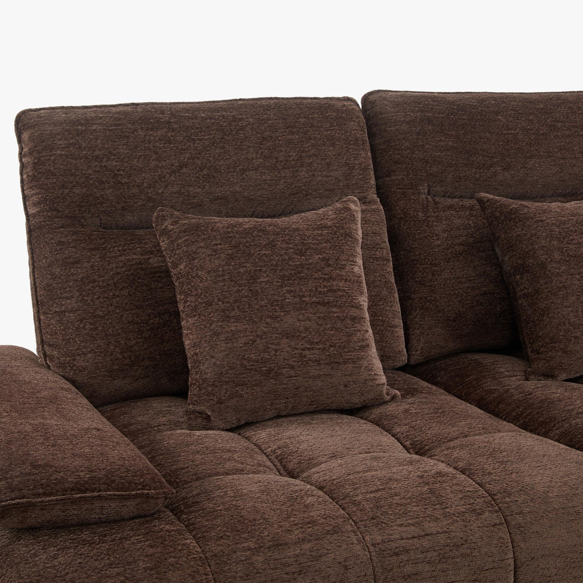 TIAM Canapé d'angle relax électrique en tissu matelassé marron - Angle droit - Canapé relax - Mobilier Deco