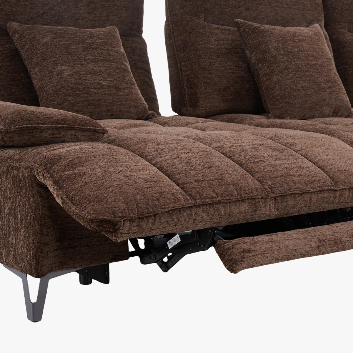 TIAM Canapé d'angle relax électrique en tissu matelassé marron - Angle droit - Canapé relax - Mobilier Deco