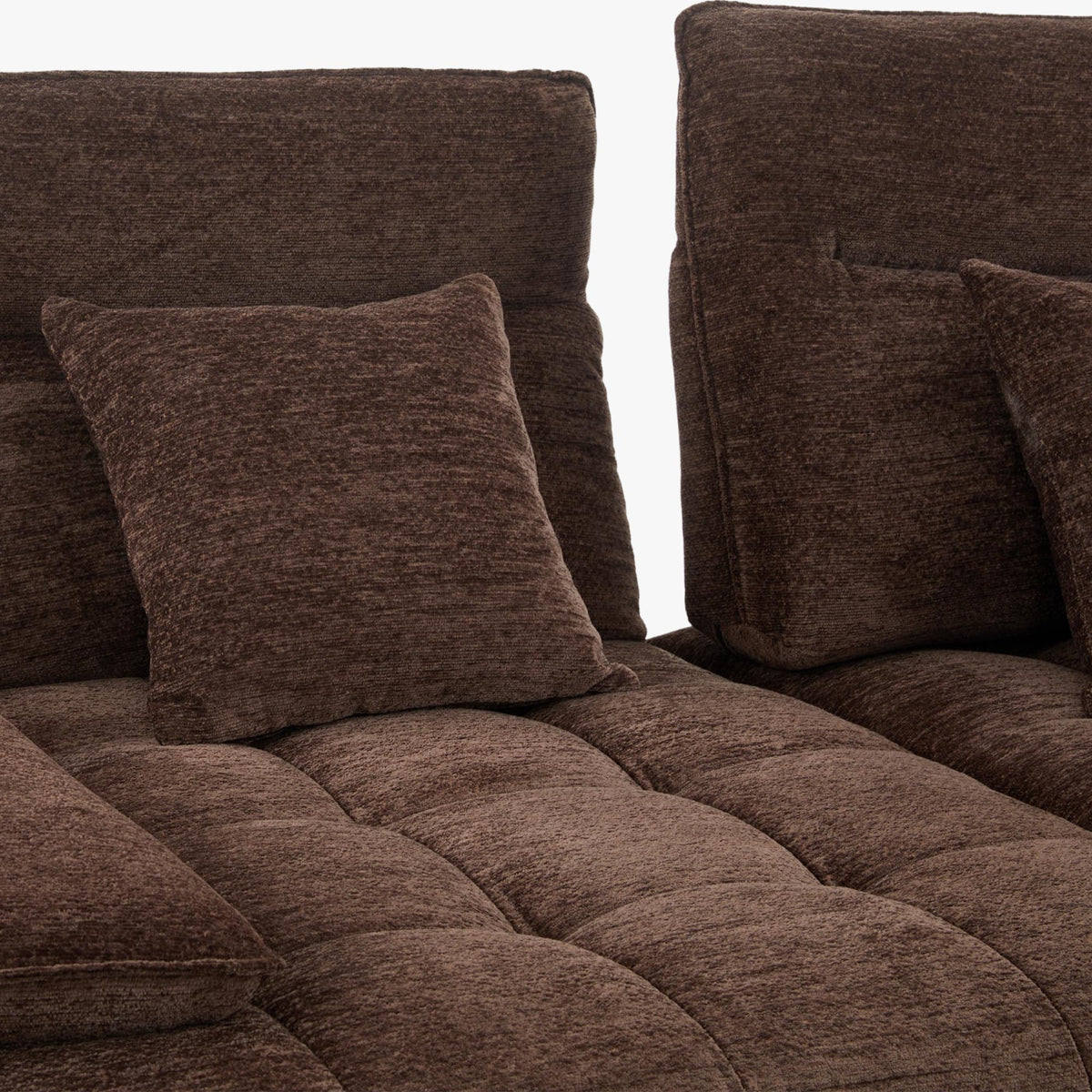 TIAM Canapé d'angle relax électrique en tissu matelassé marron - Angle droit - Canapé relax - Mobilier Deco