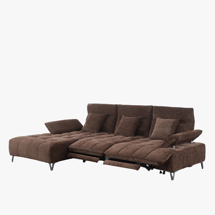 TIAM Canapé d'angle relax électrique en tissu matelassé marron - Angle gauche