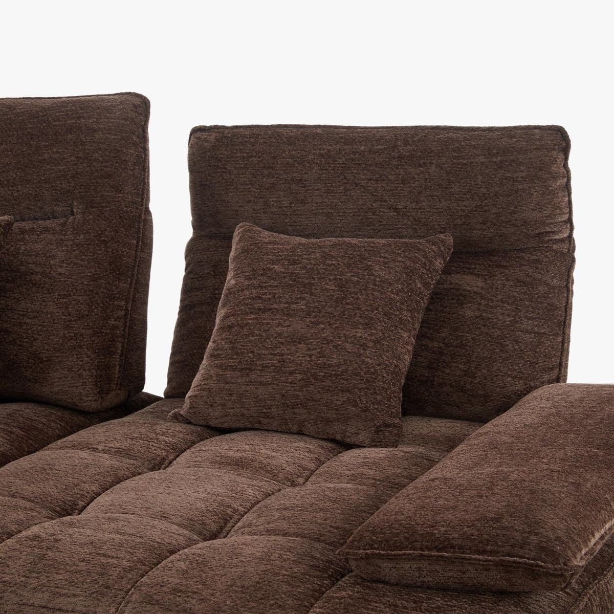 TIAM Canapé d'angle relax électrique en tissu matelassé marron - Angle gauche - Canapé relax - Mobilier Deco
