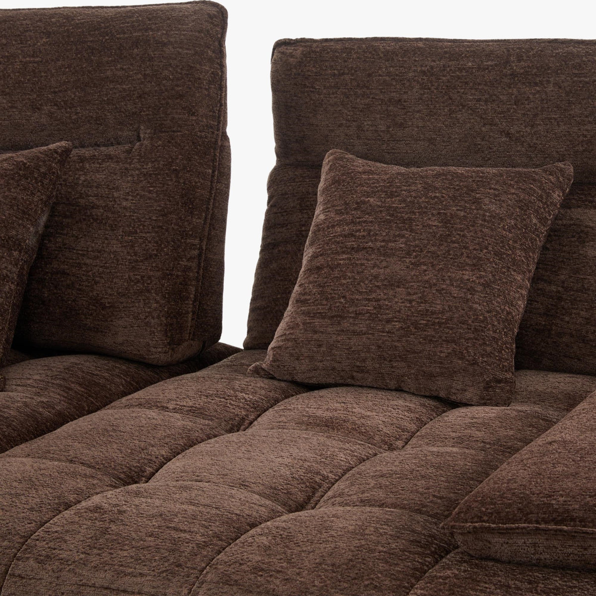 TIAM Canapé d'angle relax électrique en tissu matelassé marron - Angle gauche - Canapé relax - Mobilier Deco
