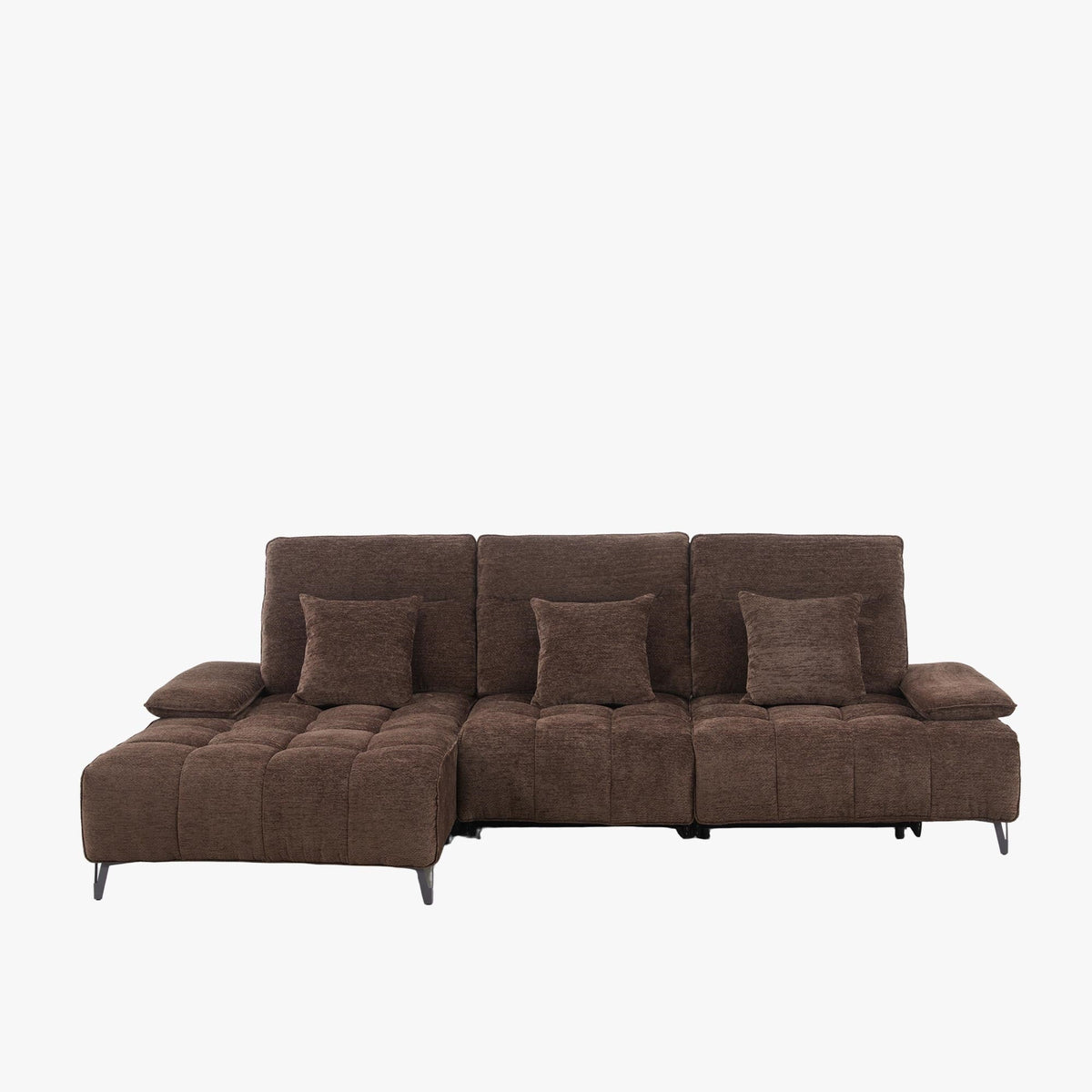 TIAM Canapé d'angle relax électrique en tissu matelassé marron - Angle gauche - Canapé relax - Mobilier Deco