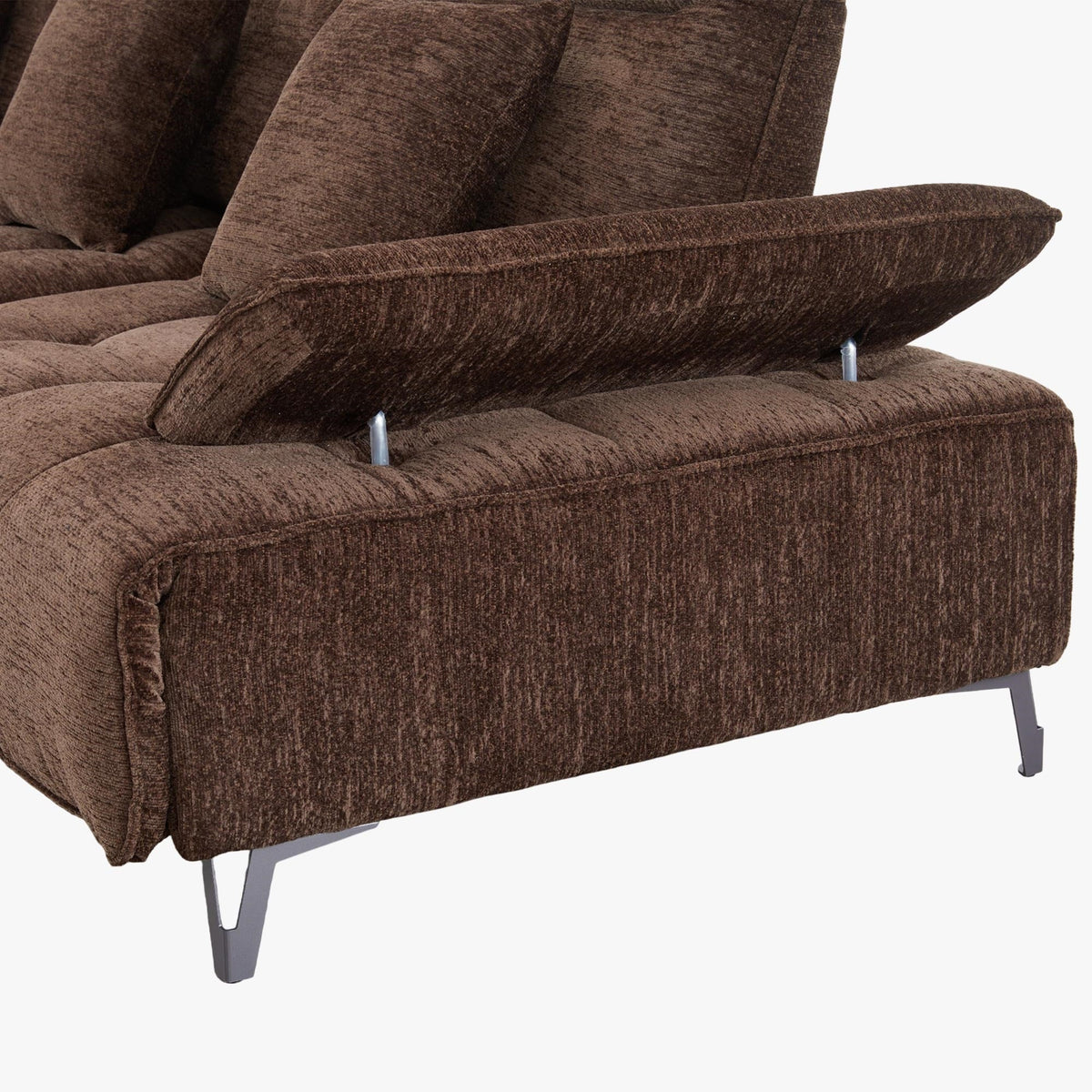 TIAM Canapé d'angle relax électrique en tissu matelassé marron - Angle gauche - Canapé relax - Mobilier Deco