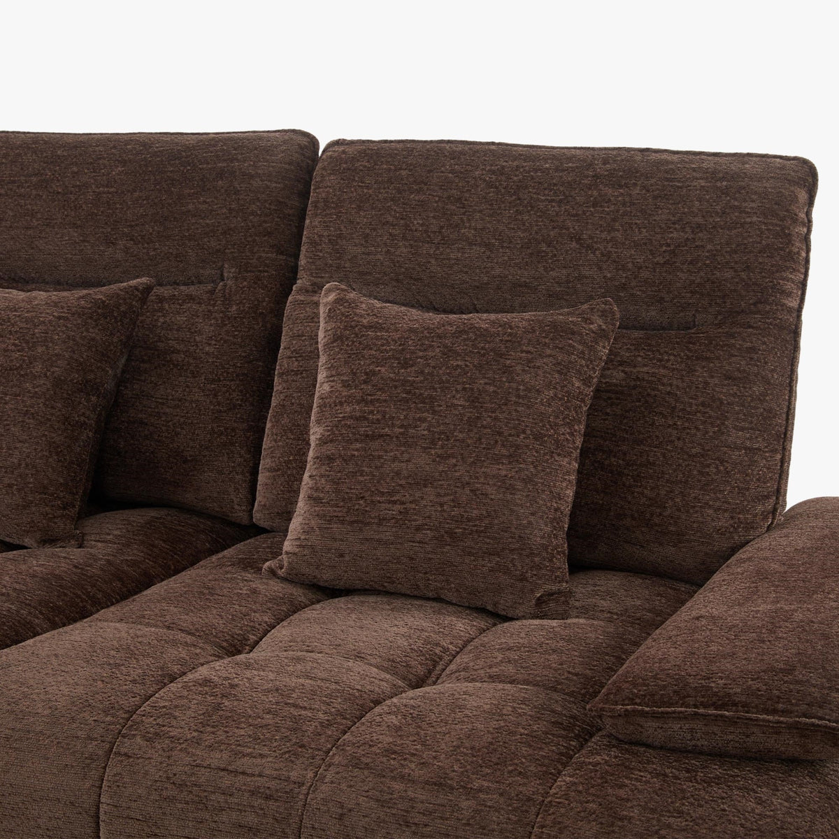 TIAM Canapé d'angle relax électrique en tissu matelassé marron - Angle gauche - Canapé relax - Mobilier Deco