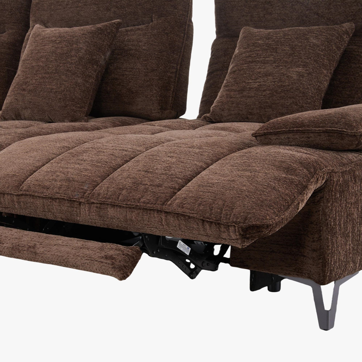 TIAM Canapé d'angle relax électrique en tissu matelassé marron - Angle gauche - Canapé relax - Mobilier Deco
