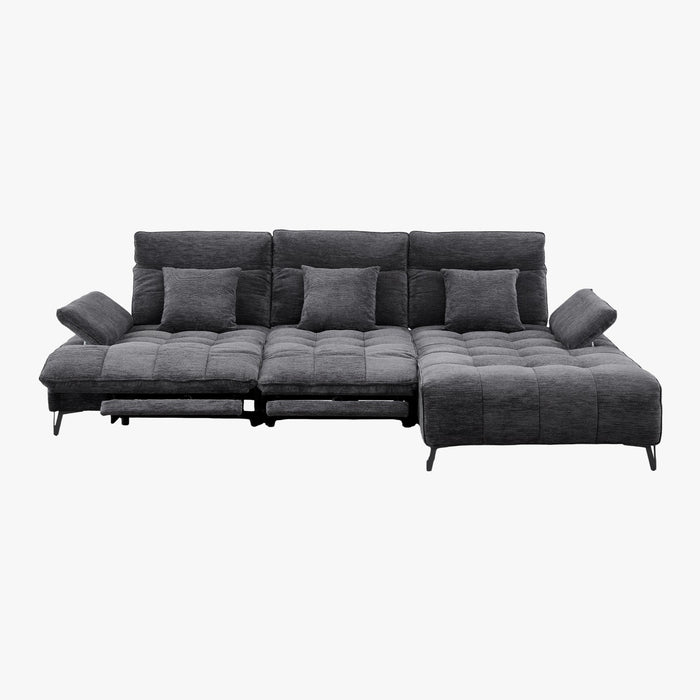 TIAM Canapé d'angle relax électrique en tissu matelassé noir - Angle droit