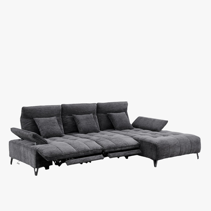 TIAM Canapé d'angle relax électrique en tissu matelassé noir - Angle droit