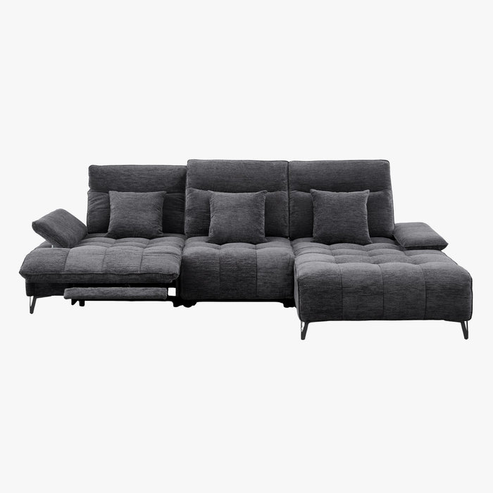 TIAM Canapé d'angle relax électrique en tissu matelassé noir - Angle droit