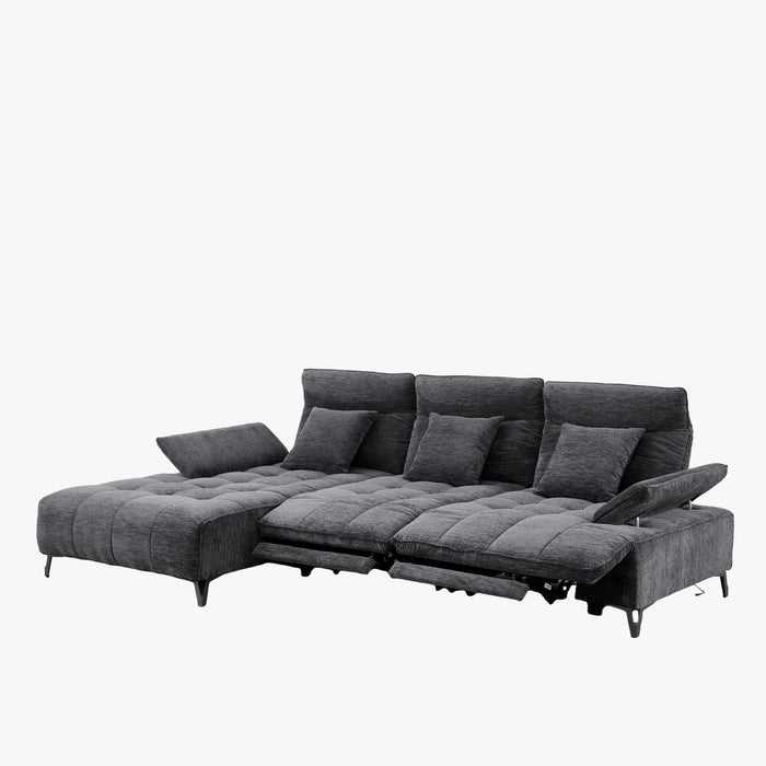 TIAM Canapé d'angle relax électrique en tissu matelassé noir - Angle gauche