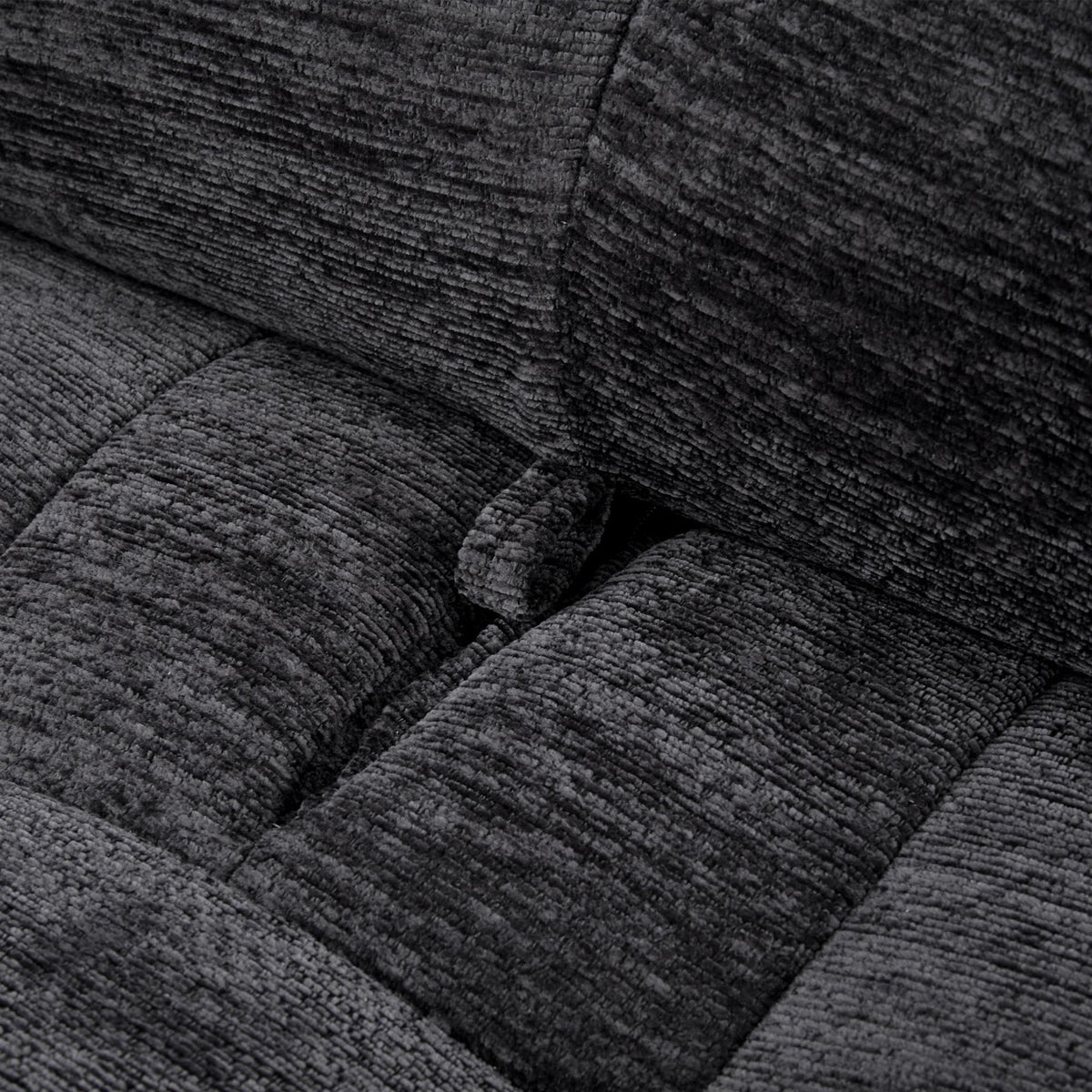 TIAM Canapé d'angle relax électrique en tissu matelassé noir - Angle gauche - Canapé relax - Mobilier Deco