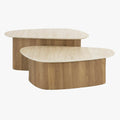 TIANA Lot de 2 tables basses en céramique beige pieds couleur chêne