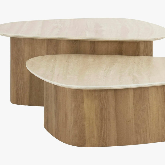 TIANA Lot de 2 tables basses en céramique beige pieds couleur chêne