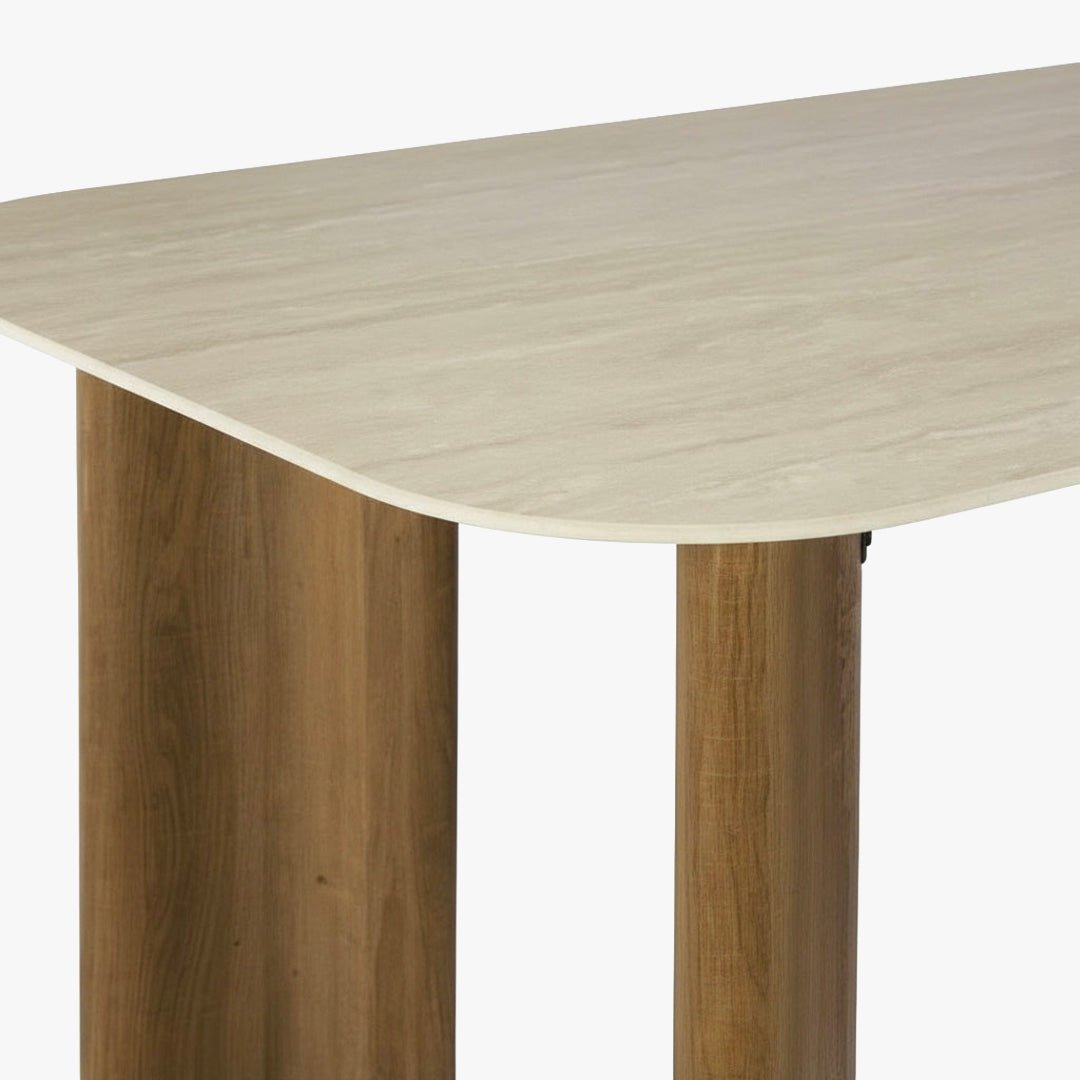 TIANA XL Table à manger rectangulaire en céramique beige pieds couleur chêne 180 cm - Table à manger - Mobilier Deco