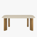 TIANA XL Table à manger rectangulaire en céramique beige pieds couleur chêne 180 cm