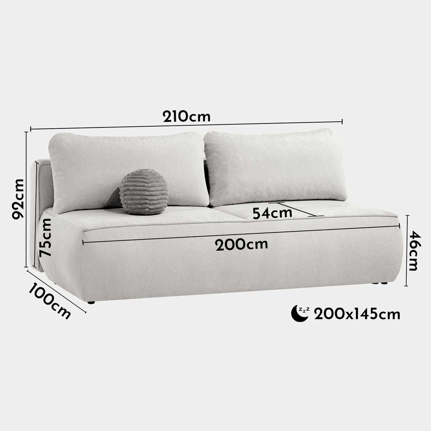 TILIA Canapé 3 places convertible avec coffre en tissu beige