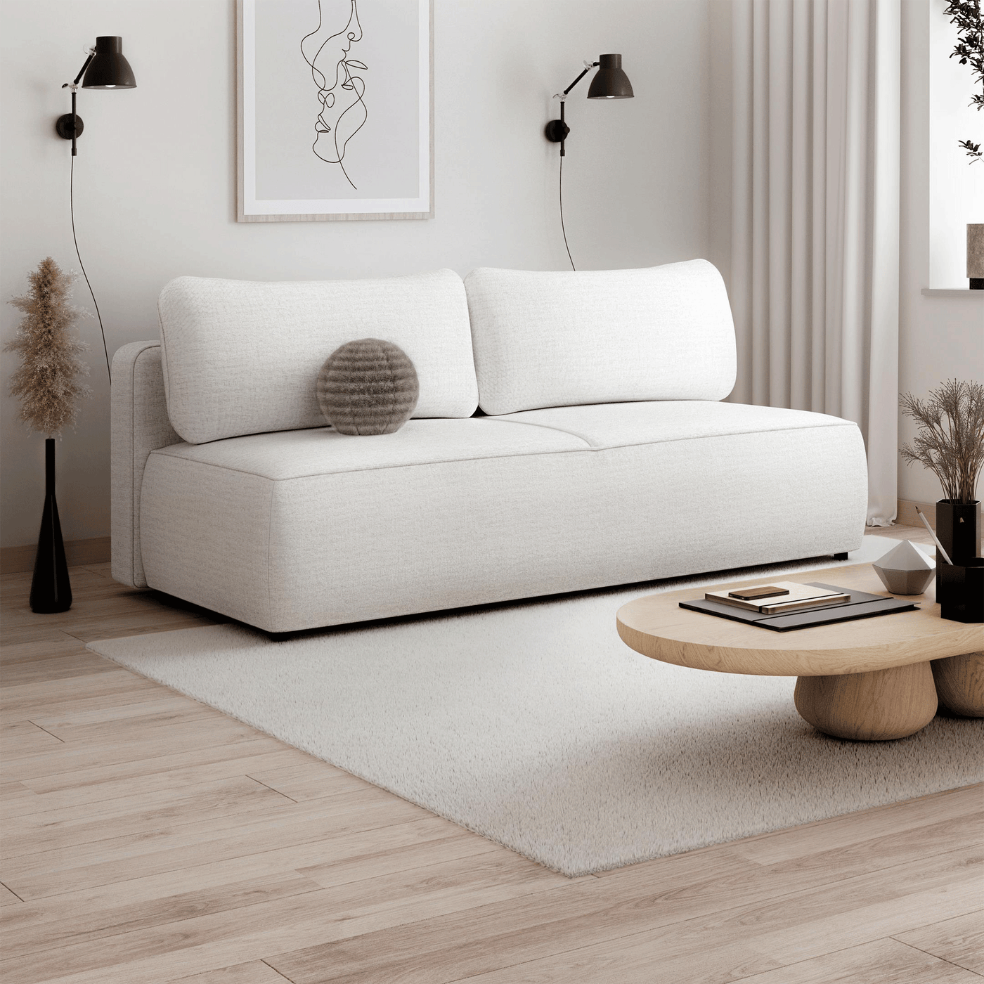 TILIA Canapé 3 places convertible avec coffre en tissu beige